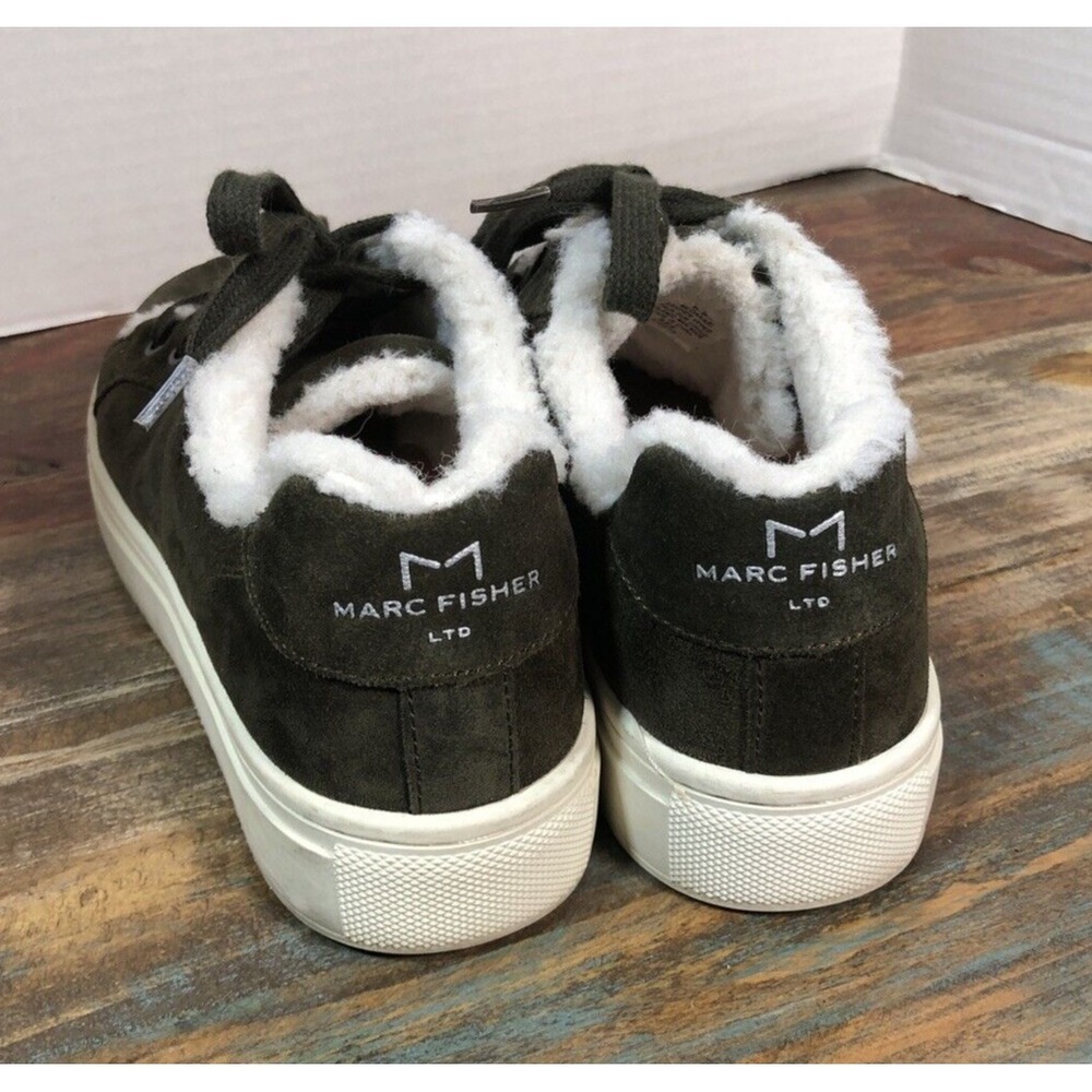 Marc Fisher Dakari Olive Suede Faux Fur Lined Sneakers Women's Size 8.5 Low Top - Picture 5 of 9